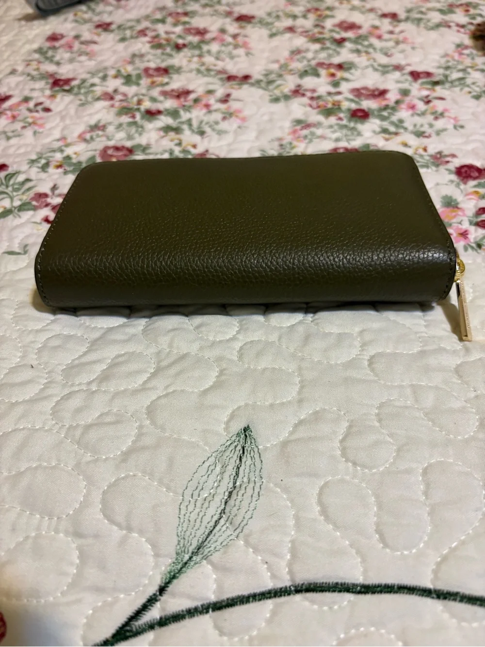 Michael Kors Olive Pebbled Zip Wallet with Gold Logo